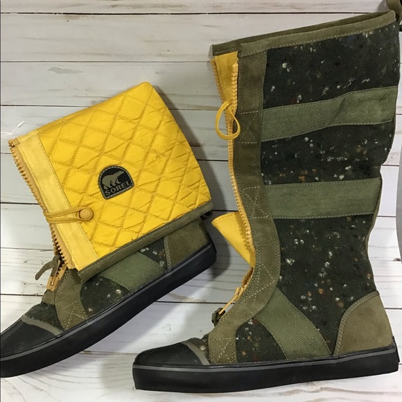 Sorel Shoes - Sorel green tall cotton boots,yellow lining US 8
